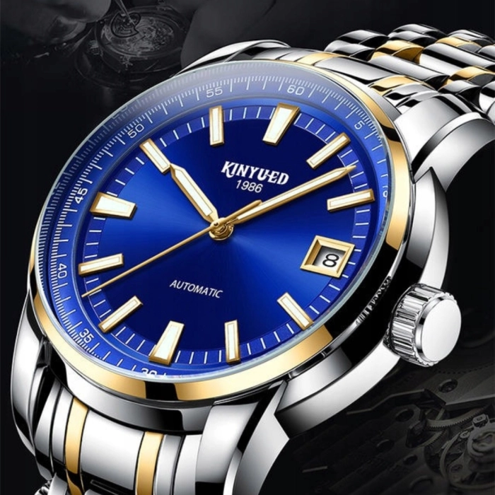 Zegarek automatyczny mechaniczny Kinyued - luksusowy z bransoletą + Pudełko (Srebrno-złoty)