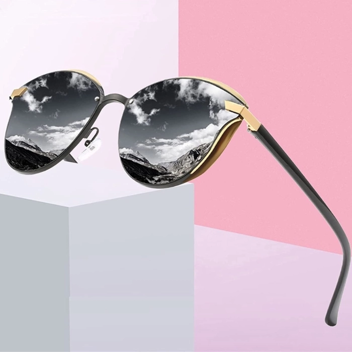 Okulary przeciwsłoneczne damskie kocie Kingseven z polaryzacją (Srebrno-czarne)