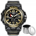 Zegarek męski SMAEL Z15 z datownikiem i alarmem - wojskowy, sportowy + Pudełko (Złoty)