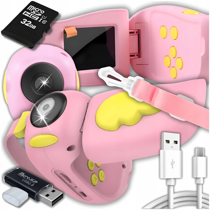 Aparat fotograficzny cyfrowy dla dzieci 40 mpx - Kamera + Karta 32 GB (Różowy)