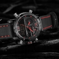 Zegarek męski Naviforce skórzany pasek - klasyczny z datownikiem i stoperem (Czarno-czerwony)