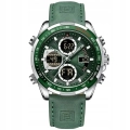 Zegarek męski Naviforce skórzany - analogowo-cyfrowy z datownikiem i stoperem (Zielony)