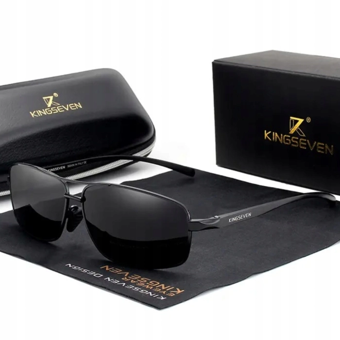 Okulary przeciwsłoneczne męskie Kingseven z polaryzacją + Etui (Czarne)