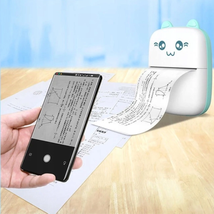 Mini drukarka termiczna i przenośna dla dzieci Drukuś + 10 rolek + Naklejki (Różowa)