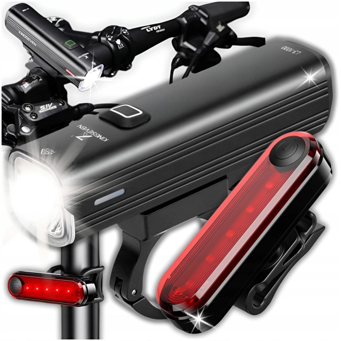 Lampka rowerowa przednia, mocna 1000 Lm 4800 mAh (5 trybów) + Lampka tylna