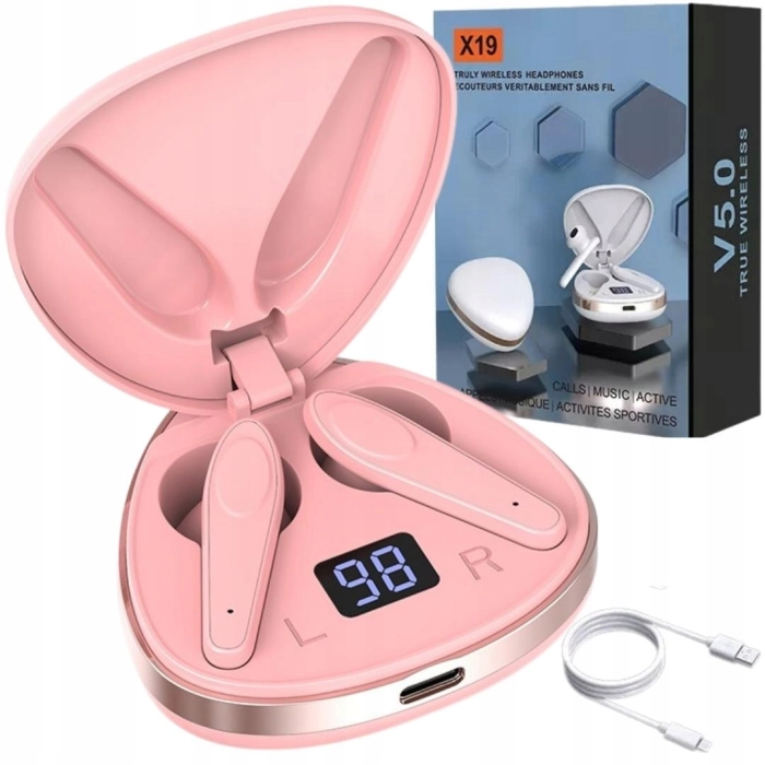 Słuchawki bezprzewodowe douszne z mikrofonem Z19 - sportowe gamingowe Bluetooth + Powerbank (Różowe)