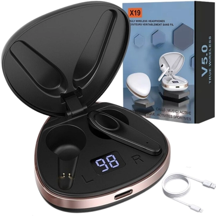 Słuchawki bezprzewodowe douszne z mikrofonem Z19 - sportowe gamingowe Bluetooth + Powerbank (Czarne)