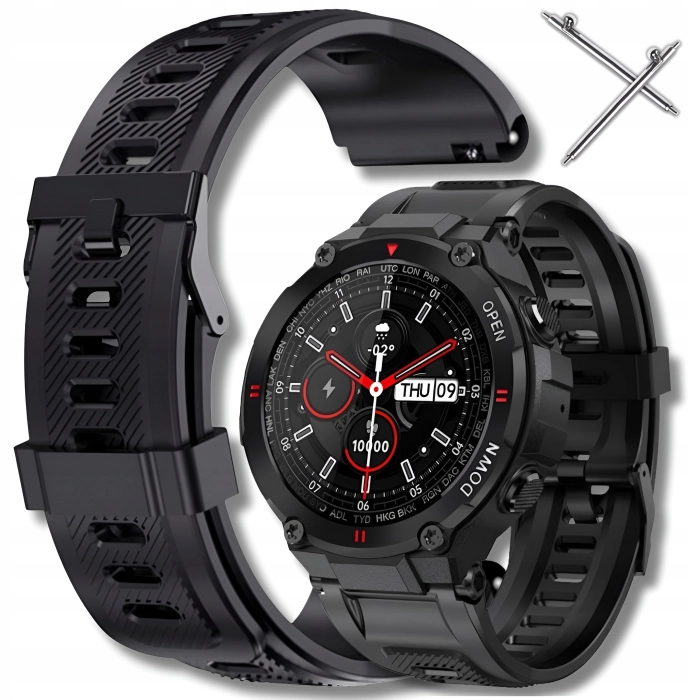 Pasek silikonowy K27 do smartwatcha uniwersalny 22mm + teleskopy (Czarny)