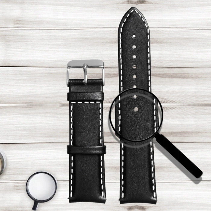 Pasek skórzany, uniwersalny do smartwatcha 22mm + teleskopy (Czarny)