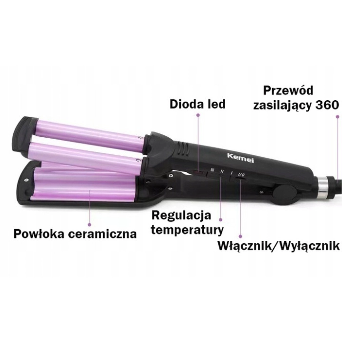 Lokówka do włosów KEMEI - Falownica ceramiczna, karbownica