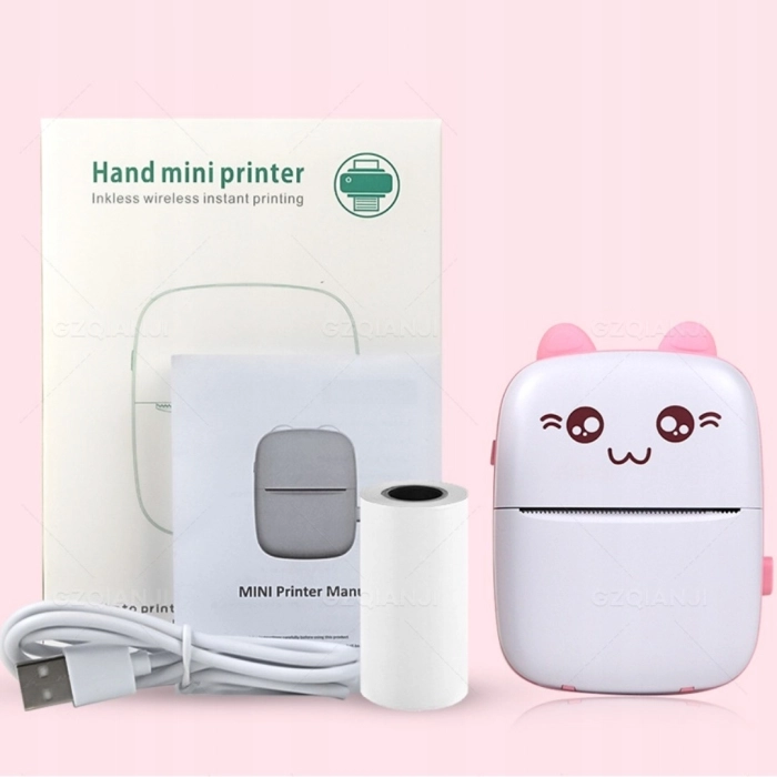 Mini drukarka termiczna i przenośna dla dzieci Drukuś + 10 rolek + Naklejki (Niebieska)