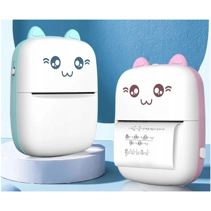 Mini drukarka termiczna i przenośna dla dzieci Drukuś + 10 rolek + Naklejki (Niebieska)