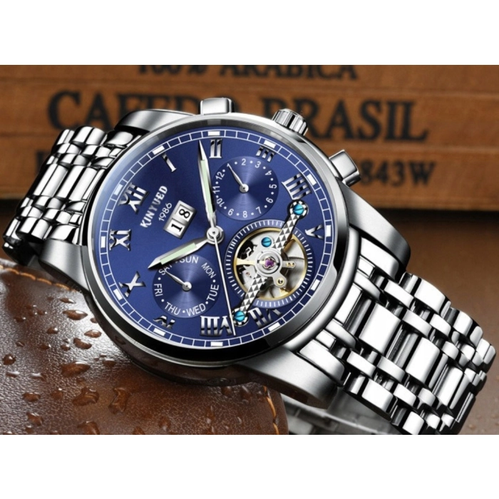 Zegarek mechaniczny automatyczny Kinyued - luksusowy z bransoletą + Pudełko (Czarny)