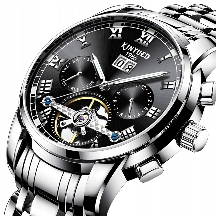 Zegarek mechaniczny automatyczny Kinyued - luksusowy z bransoletą + Pudełko (Czarny)