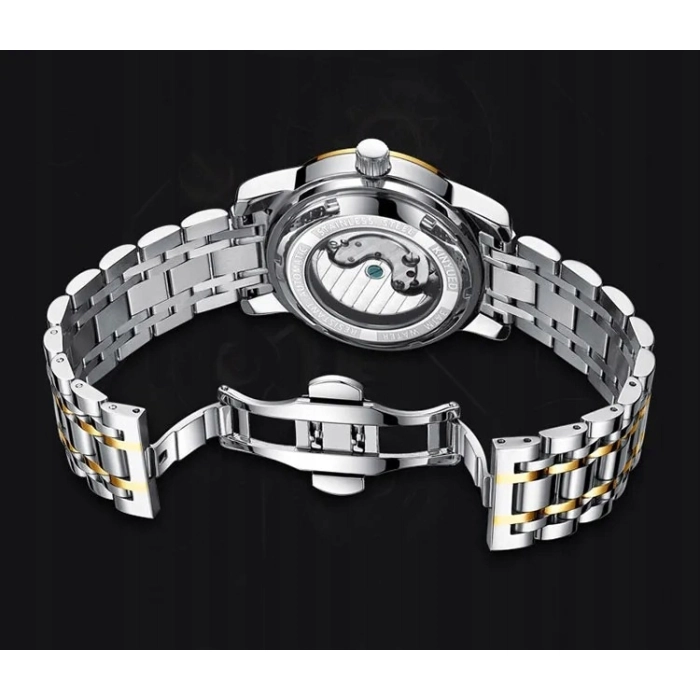 Zegarek mechaniczny automatyczny Kinyued - luksusowy z bransoletą + Pudełko (Srebrno-czarny)