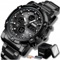 Zegarek męski na bransolecie SKMEI - elegancki z stoperem i datownikiem + Pudełko (Czarny)