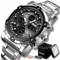 Zegarek męski na bransolecie SKMEI - elegancki z stoperem i datownikiem + Pudełko (Srebrno-czarny)