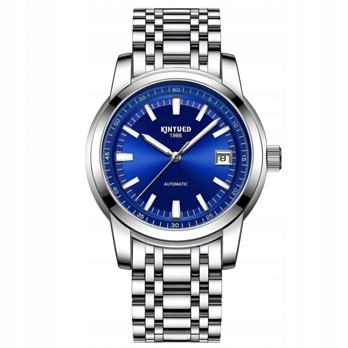 Zegarek automatyczny mechaniczny Kinyued - luksusowy z bransoletą + Pudełko (Srebrno-niebieski)