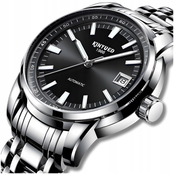 Zegarek automatyczny mechaniczny Kinyued - luksusowy z bransoletą + Pudełko (Srebrno-czarny)