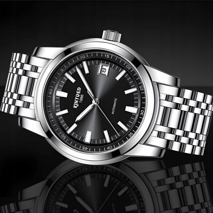 Zegarek automatyczny mechaniczny Kinyued - luksusowy z bransoletą + Pudełko (Srebrno-czarny)