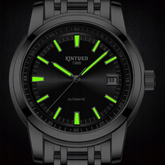 Zegarek automatyczny mechaniczny Kinyued - luksusowy z bransoletą + Pudełko (Srebrno-czarny)