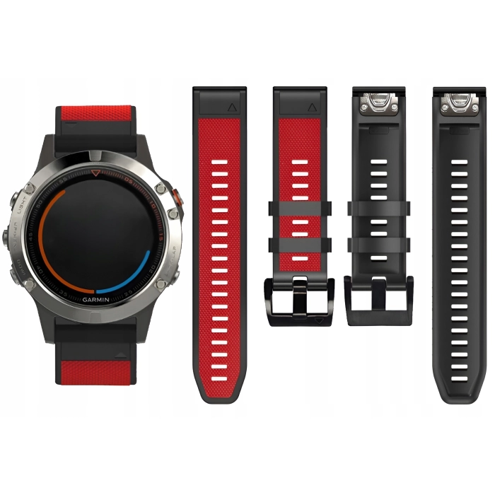 Pasek silikonowy Quickfit 26 mm do Garmin Fenix 3 HR 5X 6X 7X PRO SOLAR (Czerwony w środku)