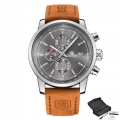 Zegarek męski skórzany Benyar - klasyczny i elegancki z chronografem + Pudełko (Czarny)