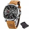 Zegarek męski skórzany Benyar - klasyczny i elegancki z chronografem + Pudełko (Czarny)
