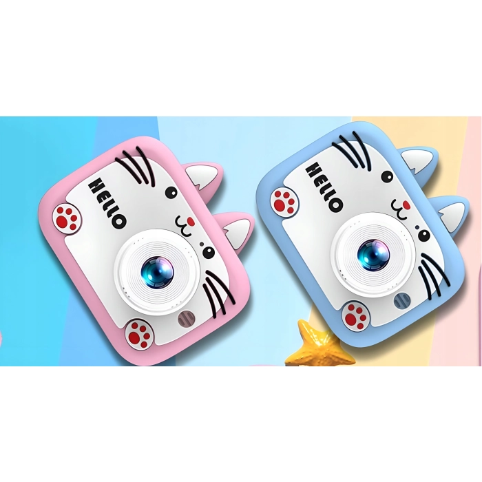 Aparat fotograficzny cyfrowy dla dzieci 40 mpx - Kotek Hello + Karta 32 GB (Różowy)