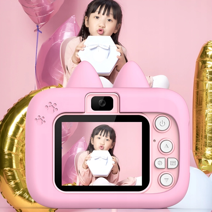 Aparat fotograficzny cyfrowy dla dzieci 40 mpx - Kotek Hello + Karta 32 GB (Różowy)