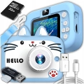 Aparat fotograficzny cyfrowy dla dzieci 40 mpx - Kotek Hello + Karta 32 GB (Niebieski)