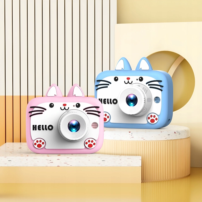 Aparat fotograficzny cyfrowy dla dzieci 40 mpx - Kotek Hello + Karta 32 GB (Niebieski)