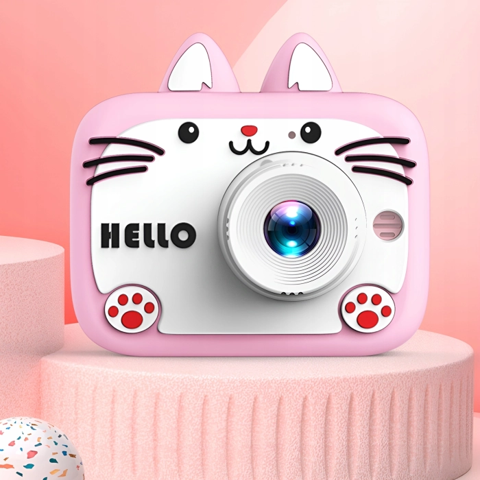 Aparat fotograficzny cyfrowy dla dzieci 40 mpx - Kotek Hello + Karta 32 GB (Niebieski)