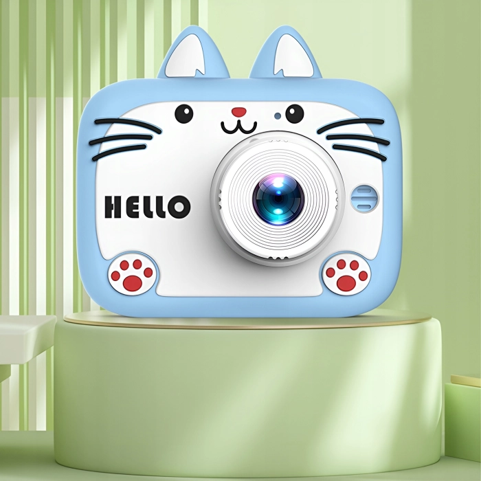 Aparat fotograficzny cyfrowy dla dzieci 40 mpx - Kotek Hello + Karta 32 GB (Niebieski)