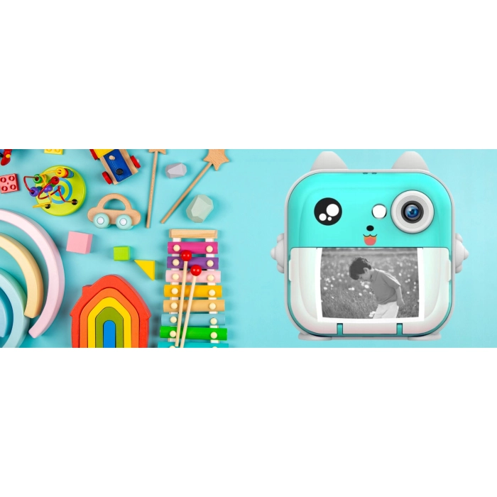 Aparat natychmiastowy fotograficzny dla dzieci z drukarką + 6 rolek (Niebieski)