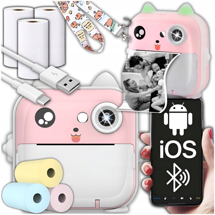 Aparat natychmiastowy fotograficzny dla dzieci z drukarką + 6 rolek (Niebieski)