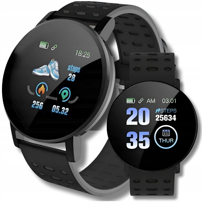 Smartwatch męski, damski Z119 - zegarek sportowy z pomiarem pulsu, kroków (Czarny)