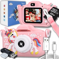 Aparat fotograficzny cyfrowy dla dzieci 40 mpx - Jednorożec + Karta 32 GB (Różowy)