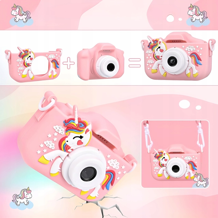 Aparat fotograficzny cyfrowy dla dzieci 40 mpx - Jednorożec + Karta 32 GB (Różowy)