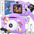 Aparat fotograficzny cyfrowy dla dzieci 40 mpx - Jednorożec + Karta 32 GB (Fioletowy)