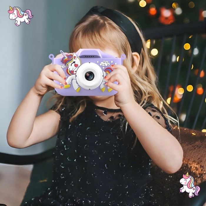 Aparat fotograficzny cyfrowy dla dzieci 40 mpx - Jednorożec + Karta 32 GB (Fioletowy)