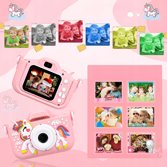 Aparat fotograficzny cyfrowy dla dzieci 40 mpx - Jednorożec + Karta 32 GB (Fioletowy)