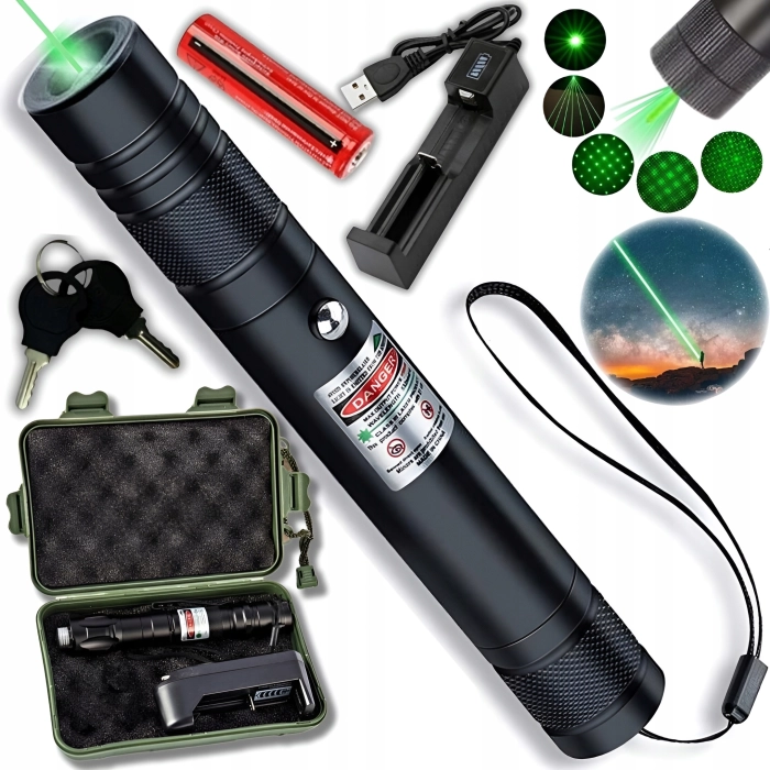 Wskaźnik laserowy Zielony - Laser, Pointer, duży zasięg + Bateria + Ładowarka + Pudełko