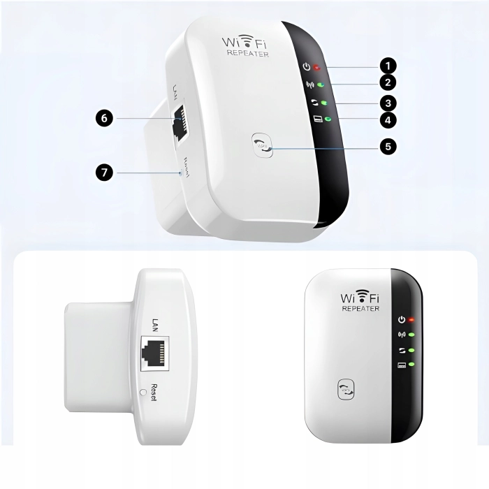 Wzmacniacz sygnału WiFi 300 mb/s + repeater z mocnym zasięgiem (2 tryby + WPS)