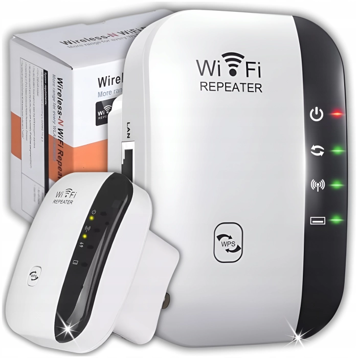 Wzmacniacz sygnału WiFi 300 mb/s + repeater z mocnym zasięgiem (2 tryby + WPS)