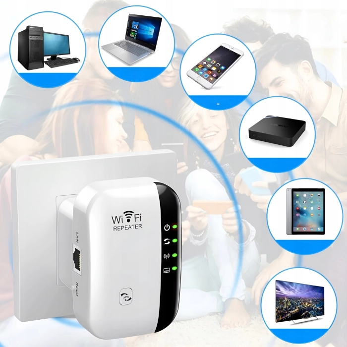 Wzmacniacz sygnału WiFi 300 mb/s + repeater z mocnym zasięgiem (2 tryby + WPS)