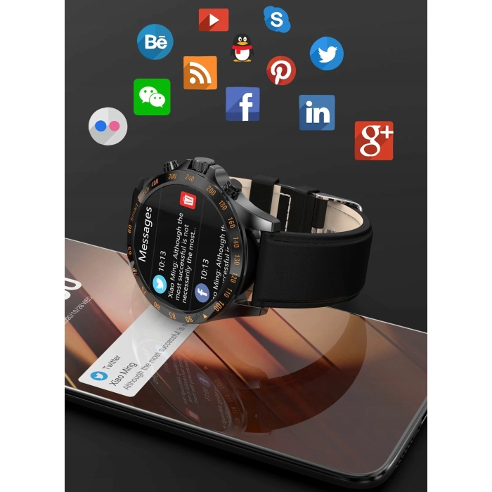 Smartwatch męski zegarek język polski powiadomienia puls skórzany pasek + szkło