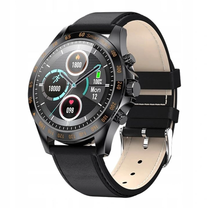Smartwatch męski zegarek język polski powiadomienia puls skórzany pasek + szkło