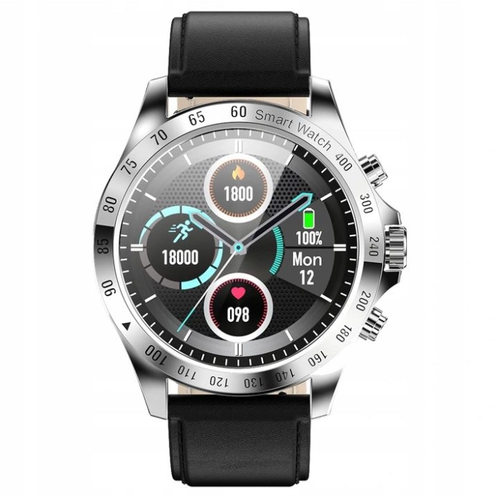 Smartwatch męski zegarek język polski powiadomienia puls skórzany pasek + szkło