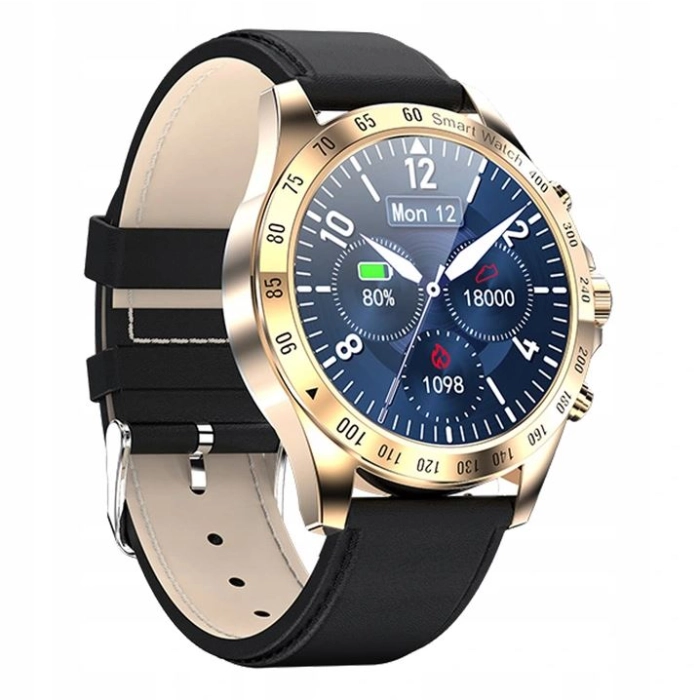 Smartwatch męski zegarek język polski powiadomienia puls skórzany pasek + szkło